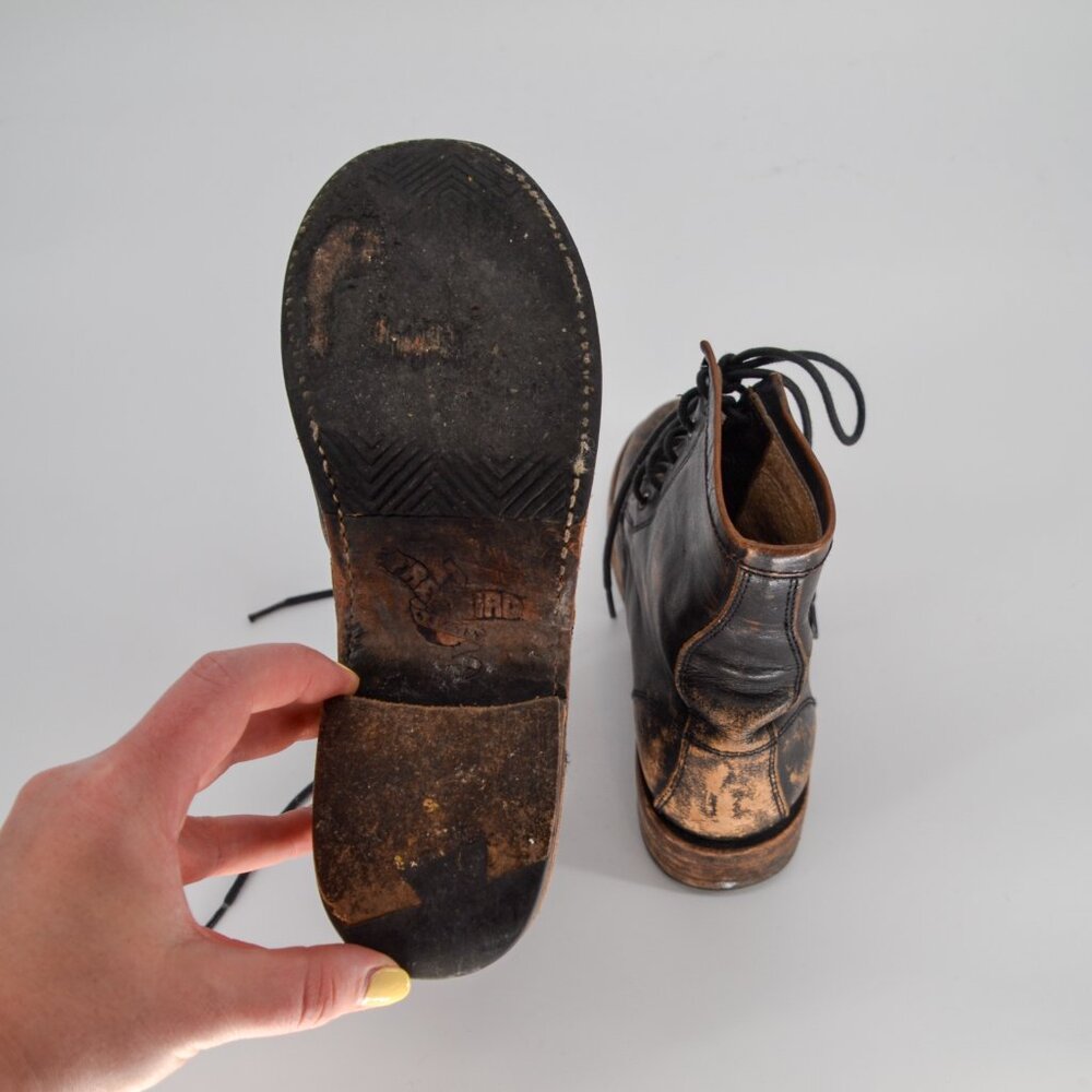 Freebird by Steven Charlie Distressed Leather Combat Boots Lace Up Black Women 8 - Picture 7 of 9